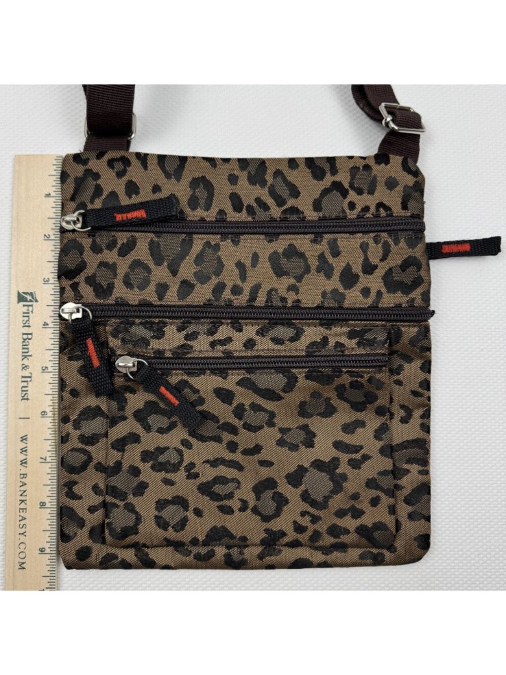 Leopard Print Crossbody Bag Adjustable Strap Multiple Zipper Pockets Purse - Picture 8 of 11